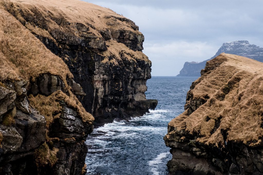 Natural harbour in a canyon in Gjógv on the Faroe Islands